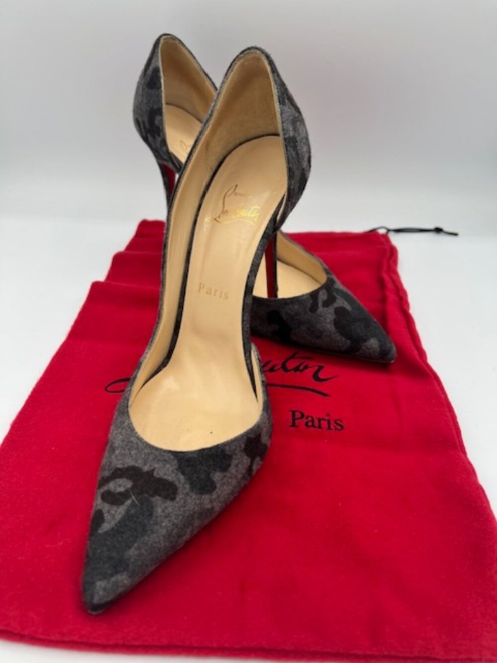 Christian Louboutin Iriza Gray Camo Flannel Pumps Size 39